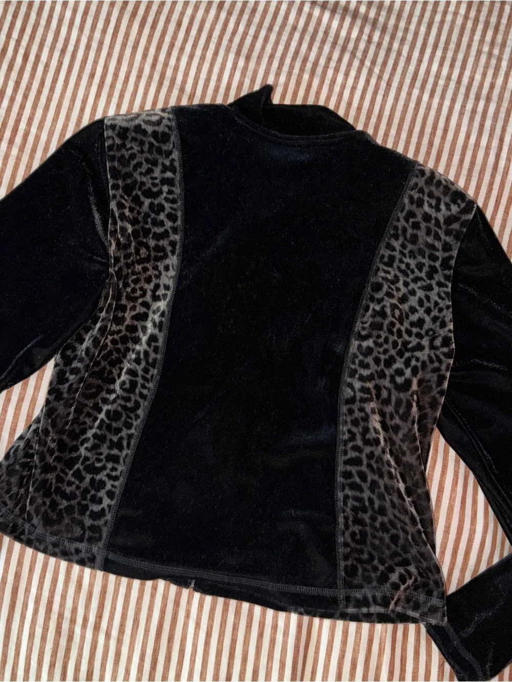 Athleta Black Velvet Bomber with Leopard Panels